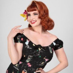 Collectif 50s 60s Lorena Cocktail Pinup Black Top - Rockabilly X-Small